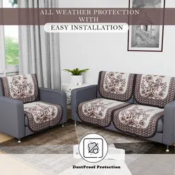 Kuber Industries Cream-Coloured & Brown Cotton Sofa Cover image 5