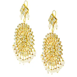 Shining Jewel - By Shivansh Gold-Plate & White Circular Drop Earrings With Maangtikka image 4