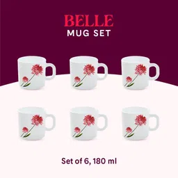 Larah by BOROSIL Pink & White 6 Pieces Floral Printed Opalware Matte Coffee Mugs 180 ml image 5