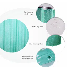 OBSESSIONS Turquoise Blue & White Printed Sheer Shower Curtain image 3