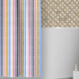 Kuber Industries Pink & Blue Striped Shower Curtains image 2
