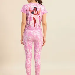 Bannos Swagger Purple Tie and Dye Printed Round Neck T-shirt & Tight image 1