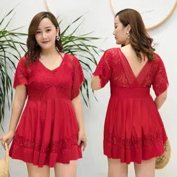 XTECTORVIEW Plus Size Swimwear for Women: Flattering and Stylish Beachwear Embroidered, Floral Print Women Swim-dress Red Swimsuit image 3