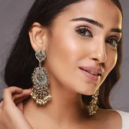 Sangria Silver-Plated Kundan-Studded & Beaded Chandbalis Earrings-picture-15