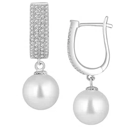 Peora Silver Plated Cubic Zirconia & Pearl Drop Earrings image 5