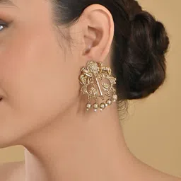 Fida Gold Plated Artificial Beads Temple Drop Earrings image 4