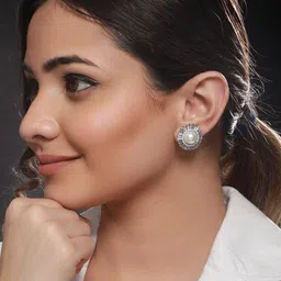 Saraf RS Jewellery Silver-Plated Cubic Zirconia Circular Stud Earrings image 5