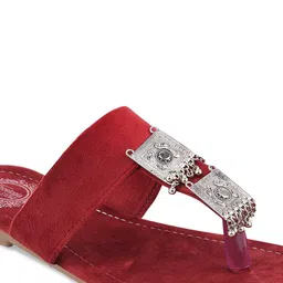 Shoetopia Embellished Suede Ethnic T-Strap Flats image 3