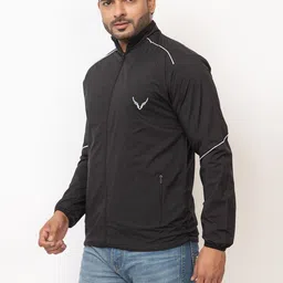 BUFFARO Men's Polyester Zipper Mock Collar Windcheater Solid Men Wind Cheater image 3