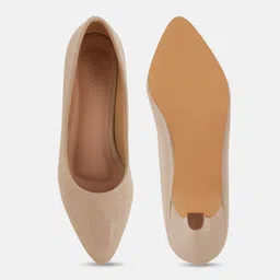 Mast & Harbour Beige Pointed Toe Kitten Heeled Pumps image 4