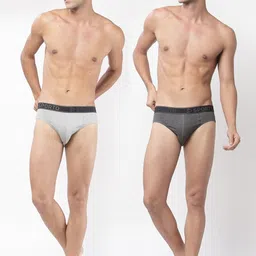 SPORTO Men Pack Of 2 Grey Melange & Grey Solid Basic Cotton Briefs image 5