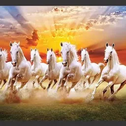 poorvika enterprises even Running White Horses Photo Frame Vastu Wall Decor Painting for Home&Office Digital Reprint 12 inch x 9 inch Painting image 1