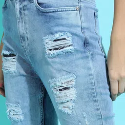 Tokyo Talkies Women Stunning Blue Slim Fit Cropped Jeans image 3