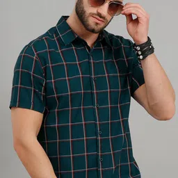 HERE&NOW Men Green & Orange Slim Fit Checked Casual Shirt-picture-25