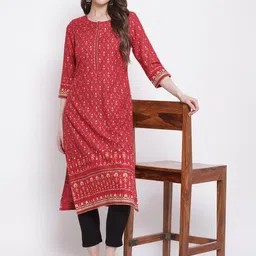 Cantabil Red & Yellow Floral Printed Kurti image 5