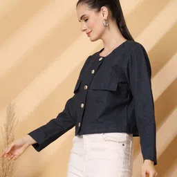 pluss Women Striped Mandarin Casual Blazer image 5