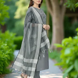 jeny trends Men Cotton Blend Kurti Pant Dupatta Set image 3