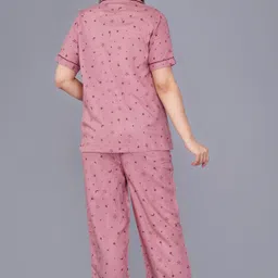 dreambe Women Top & Pyjama Set Maroon Printed image 2