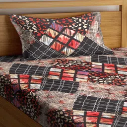 arrabi Multicolor Geometric 300 TC Cotton Blend Single Bedsheet with 1 Pillow Cover image 2