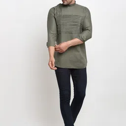 Kaifoo Men Green Angrakha Short Kurta image 2