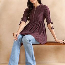 Anouk Striped Mandarin Collar Pure Cotton Anarkali Kurti-picture-38