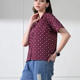 fuback Women Regular Fit Floral Print Lapel Collar Casual Shirt image 4