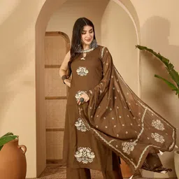 kimayra Women Pure Cotton Kurta Palazzo Dupatta Set-picture-17