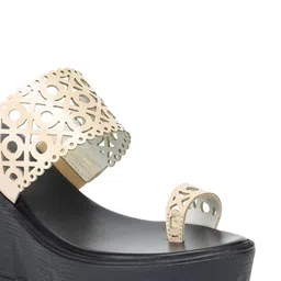 Shezone Women Cream-Coloured Wedge Heels with Laser Cuts image 3