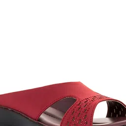 Khadims Maroon Wedge Heels with Laser Cuts image 4