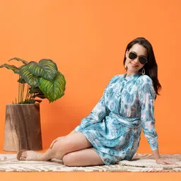 BLANC9 Printed Cuffed Sleeves A-Line Mini Dress image 4