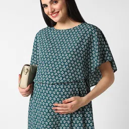 Mystere Paris Printed Maternity Cape Sleeves A-Line Dress image 4