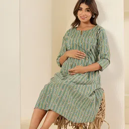 LALI JAIPUR Floral Printed Cotton Maternity A-Line Midi Dress image 2