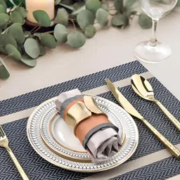 Wosta Blue 7 Pieces Textured Rectangular Table Placemats With Runner image 2