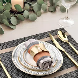 Wosta Brown & Grey 5 Pieces Striped Printed Table Placemats With Runner image 2