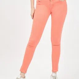 Women Slim Mid Rise Pink Jeans-image-89