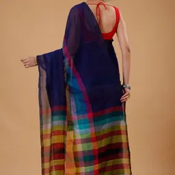 roong dhagaa Checkered Handloom Pure Cotton Saree image 2