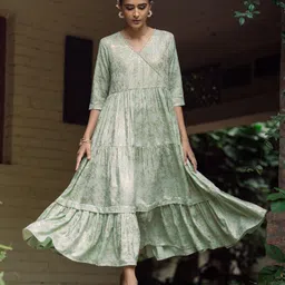 W Green Ethnic Motifs Ethnic A-Line Maxi Dress image 1