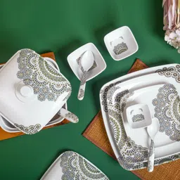 wcse Pack of 46 Melamin City Gold Dinner Set, Elegant, Break & Stain Resistant, Square shape Dinner Set image 5