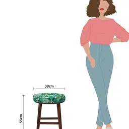 Chumbak Green & White Printed Round Ottomans image 3