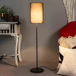 pristine interiors Matteo Black Cotton Shade Club Floor Lamp With MDF Base image 1