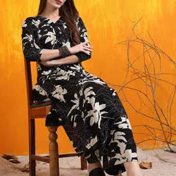 KALINI Floral Printed Straight Kurta with Palazzos image 5