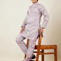 Aj DEZInES Boys Embroidered Sequinned Mandarin Collar Kurta with Pyjamas image 5