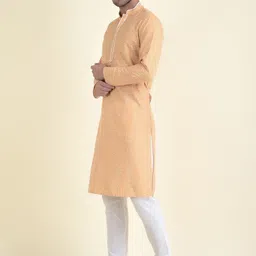 TABARD Men Peach-Coloured Pure Cotton Kurta with Churidar image 5
