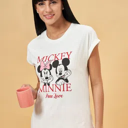 Dreamz by Pantaloons Mickey & Minnie Mouse Printed Pure Cotton Lounge T-shirt image 4