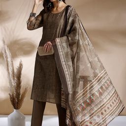 Anouk Abstract Printed Regular Chanderi Cotton Kurta With Trousers & Dupatta-picture-46
