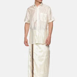 Sethukrishna Men Cream-Coloured & White Shirt with Dhoti Pants image 2