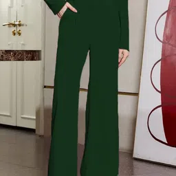 kotty Women Regular Fit Dark Green Viscose Rayon Trousers-picture-10