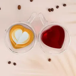 anstex Pack of 2 Borosilicate Glass Double Wall Heart Shape Cup Coffee & Tea Cup image 2