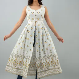 ftDiva Floral Printed Round Neck Straight Kurta image 4