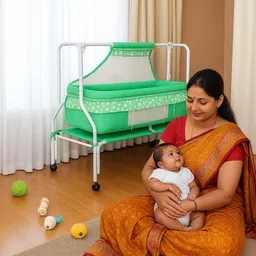 kiddery Ares Baby Cradle Swing & Mosquito Net Newborn Crib Comfortable Bed for Babies image 3